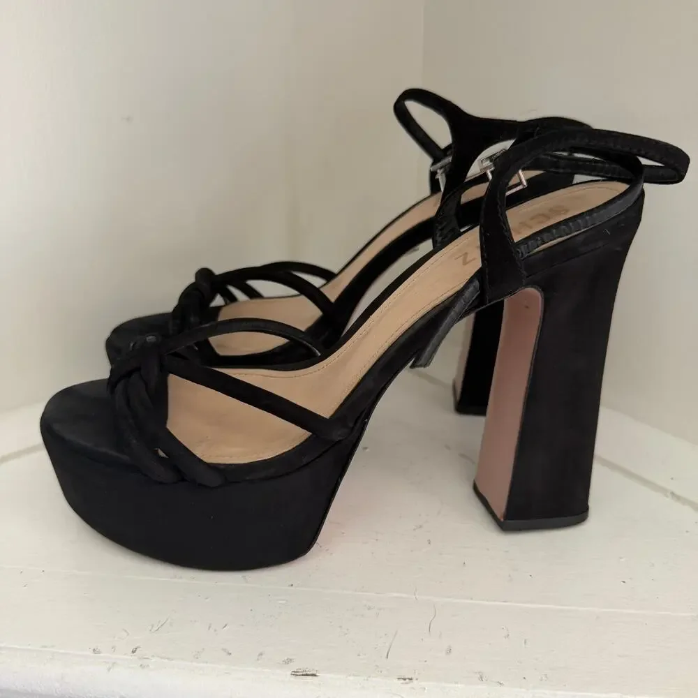 Schutz black strappy platform heels
